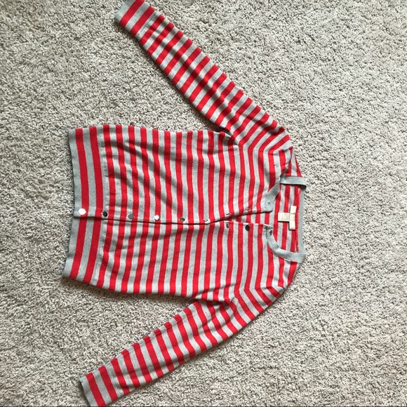 Orange and gray striped button down cardigan - Picture 1 of 3